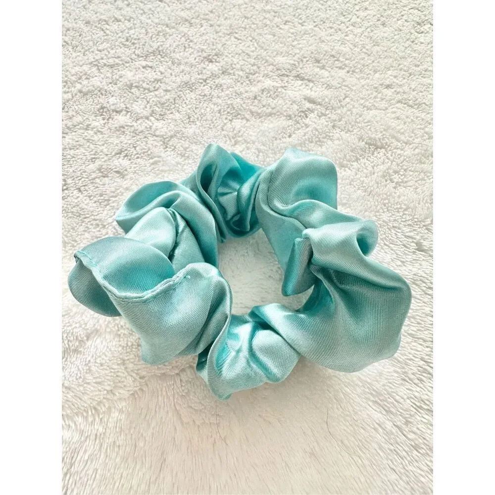 Dusty Light Aqua blue color satin hair scrunchie
